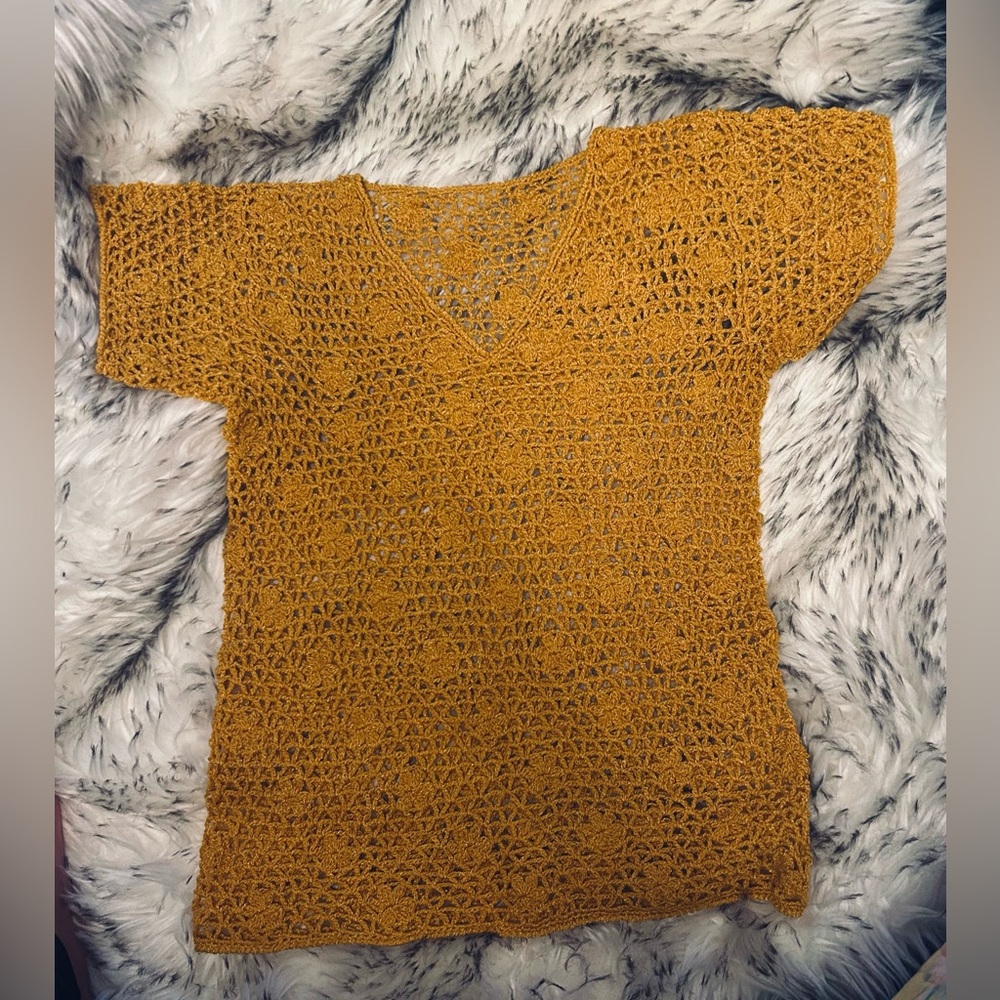 CROCHET TOP MUSTARD
